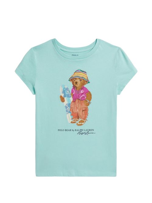 T-shirt bambina Polo Ralph Lauren turchese con stampa Polo Bear surf RALPH LAUREN KIDS | B22529001